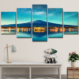 Blue Starry Night Sky Art Print Cone Mountain Landscape Modern Multi-Piece Wall Decor Blue Clearhalo 'Art Gallery' 'Canvas Art' 'Contemporary Art Gallery' 'Modern' Arts' 1615845