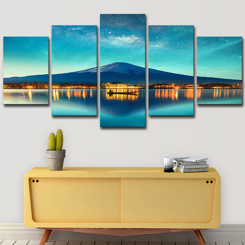 Blue Starry Night Sky Art Print Cone Mountain Landscape Modern Multi-Piece Wall Decor Clearhalo 'Art Gallery' 'Canvas Art' 'Contemporary Art Gallery' 'Modern' Arts' 1615847