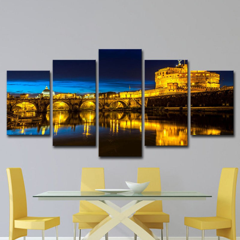 Nachtlandschaft von Florence Art Print Global inspirierte Leinwand Wanddekoration in Gelb