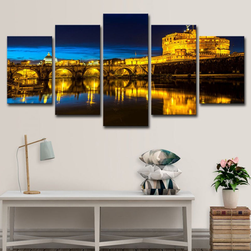 Paesaggio notturno di Florence Art Print Global Inspited Canvas Decoration in giallo