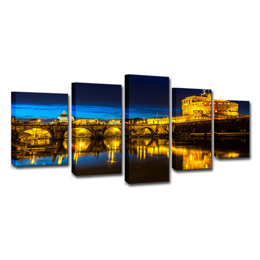 Night Scenery of Florence Art Print Global Inspired Canvas Wall Decoration in Yellow