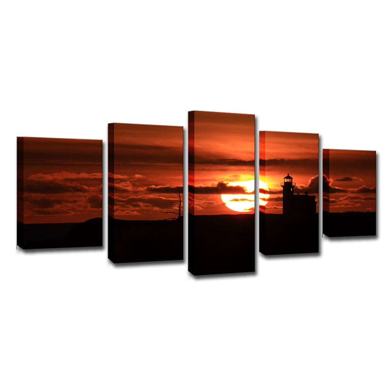 Modern Canvas Wall Art in Red Big Sunset Behind the Cloud Wall Decor for Living Room Clearhalo 'Art Gallery' 'Canvas Art' 'Contemporary Art Gallery' 'Modern' Arts' 1615986