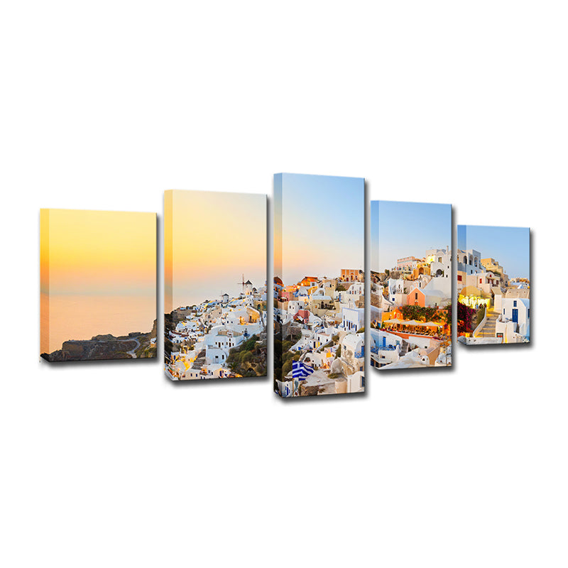 Santorini Island Sundown Scenery Canvas White Global Inspired Wall Art for Bedroom Clearhalo 'Art Gallery' 'Canvas Art' 'Contemporary Art Gallery' 'Modern' Arts' 1616084