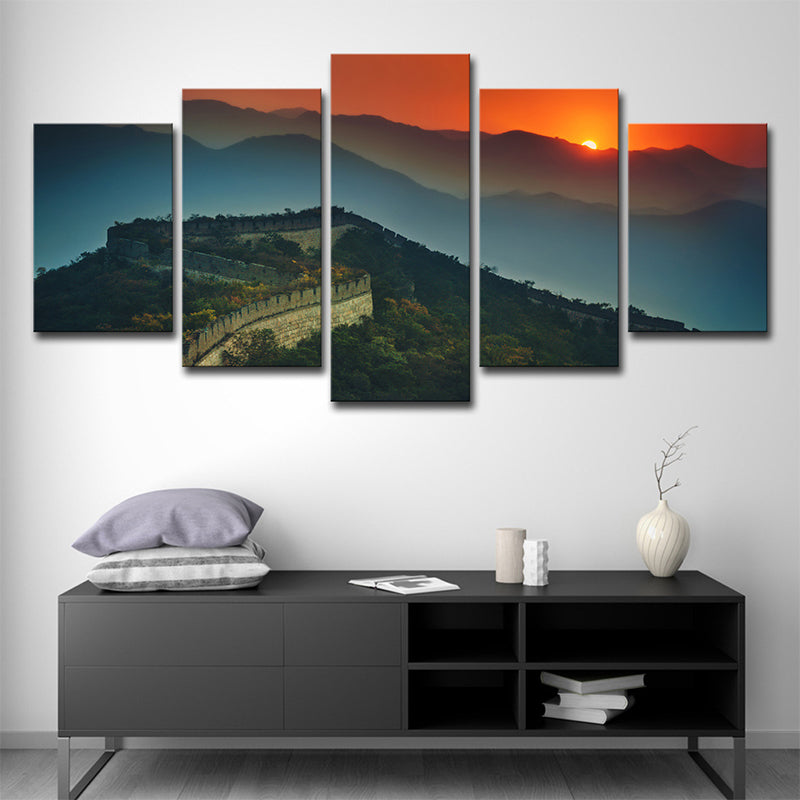 Global Inspired Canvas Print Dark Green the Great Wall Sundown View Wall Art Dark Green Clearhalo 'Art Gallery' 'Canvas Art' 'Contemporary Art Gallery' 'Modern' Arts' 1616102