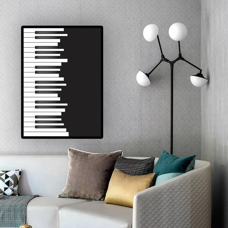 Minimalist Piano Wall Decor Black and White Textured Canvas Print for Living Room - Black - Clearhalo - 'Arts' - 'Canvas Art' - 1616310