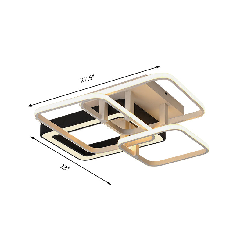 3/4 Lights Living Room Semi Flush Mount Light with Squared Acrylic Shade Modern Black and White Ceiling Mounted Light Clearhalo 'Ceiling Lights' 'Close To Ceiling Lights' 'Close to ceiling' 'Semi-flushmount' Lighting' 161634