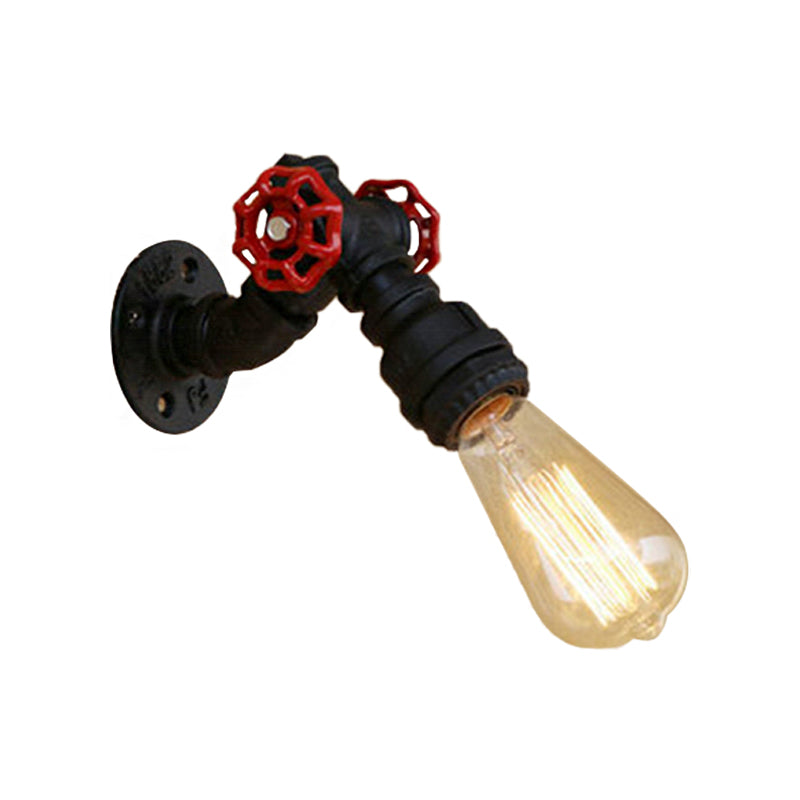 Farmhouse Stylish Pipe Wall Lamp with Valve 1 Bulb Metallic Wall Lighting Fixture in Black for Dining Room Clearhalo 'Art deco wall lights' 'Cast Iron' 'Glass' 'Industrial wall lights' 'Industrial' 'Middle century wall lights' 'Modern' 'Rustic wall lights' 'Tiffany' 'Traditional wall lights' 'Wall Lamps & Sconces' 'Wall Lights' Lighting' 161638