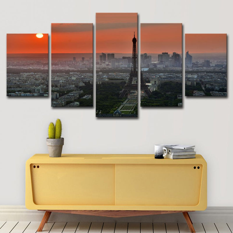 Lienzo de arte de múltiples piezas Impresión Modern Sunset Vista aérea de Eiffel Tower Decoración de pared