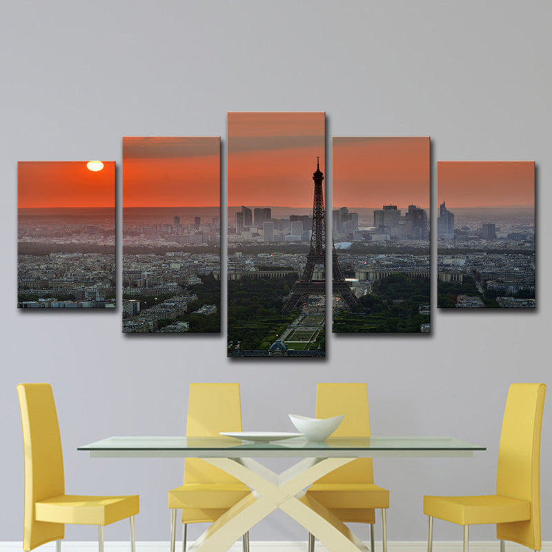 Lienzo de arte de múltiples piezas Impresión Modern Sunset Vista aérea de Eiffel Tower Decoración de pared