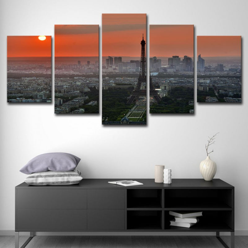 Canvas Multi-Piece Art Print Modern Sunset Aerial View of Eiffel Tower Wall Decoration