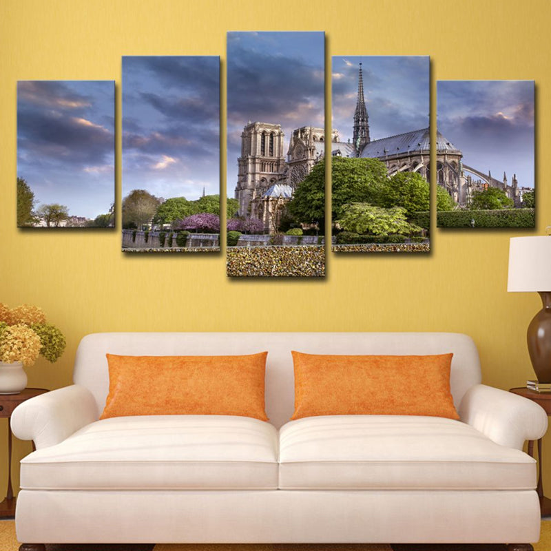 Purple Dark Cloud Scenery Canvas Notre Dame De Paris Modern Multi-Piece Wall Art - Purple - Clearhalo - 'Arts' - 'Canvas Art' - 1616387