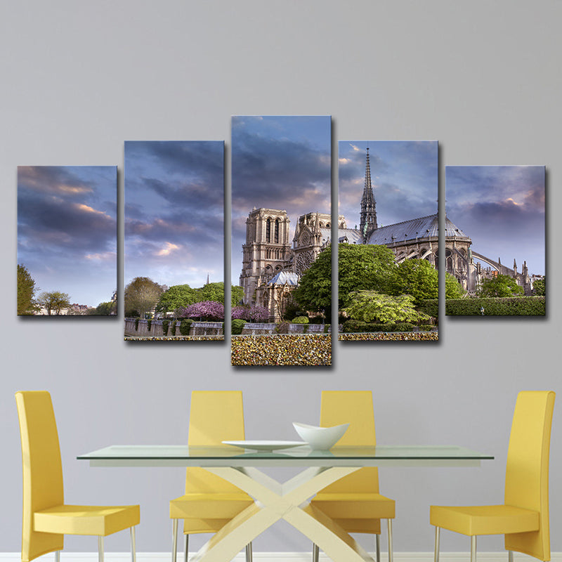 Purple Dark Cloud Scenery Canvas Notre Dame De Paris Modern Multi-Piece Wall Art - Clearhalo - 'Arts' - 'Canvas Art' - 1616388