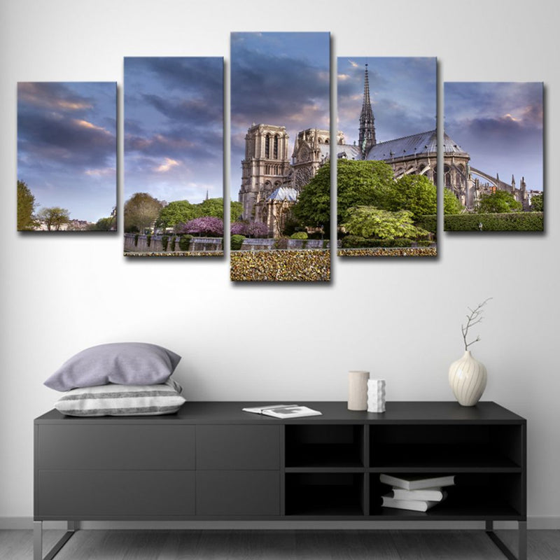 Purple Dark Cloud Scenery Canvas Notre Dame De Paris Modern Multi-Piece Wall Art - Clearhalo - 'Arts' - 'Canvas Art' - 1616389