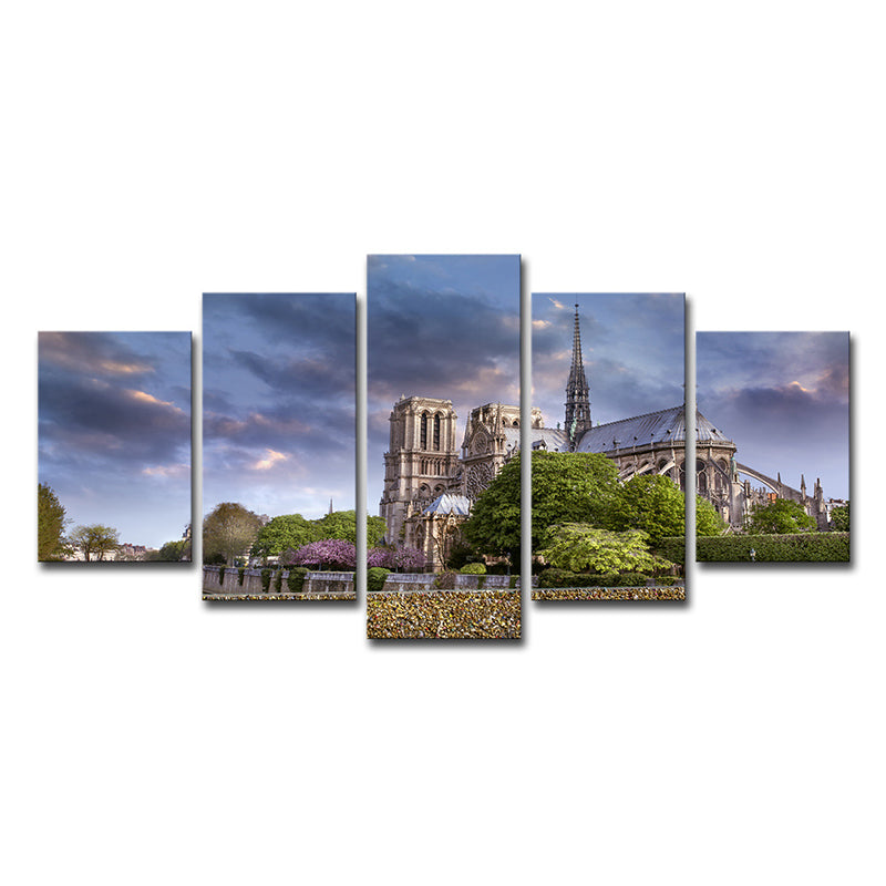 Purple Dark Cloud Scenery Canvas Notre Dame De Paris Modern Multi-Piece Wall Art - Clearhalo - 'Arts' - 'Canvas Art' - 1616390