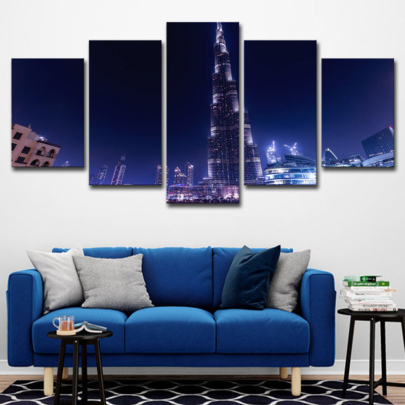 Global Inspired Wall Art Decor Blue Dubai Burj Khalifa at Night Canvas Print for Home Clearhalo 'Art Gallery' 'Canvas Art' 'Contemporary Art Gallery' 'Modern' Arts' 1616473