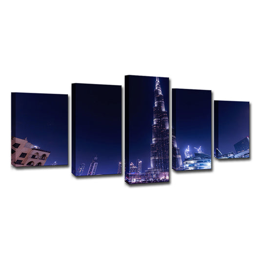 Global Inspired Wall Art Decor Blue Dubai Burj Khalifa at Night Canvas Print for Home Clearhalo 'Art Gallery' 'Canvas Art' 'Contemporary Art Gallery' 'Modern' Arts' 1616474