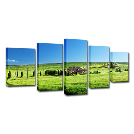 Farm Landscape Wall Art Decor Modern Vast Meadow Scenery Canvas in Green and Blue Clearhalo 'Art Gallery' 'Canvas Art' 'Contemporary Art Gallery' 'Modern' Arts' 1616488