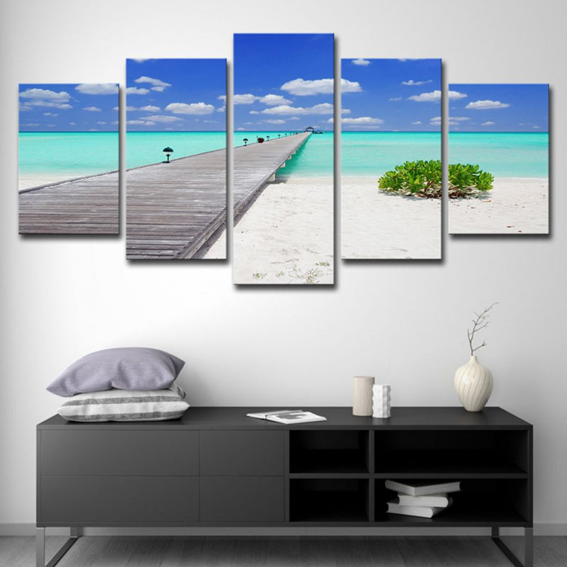 Tropics Seascape Wall Decor Blue Endless Bridge to the Ocean Canvas Art for Hotel Blue Clearhalo 'Art Gallery' 'Canvas Art' 'Contemporary Art Gallery' 'Modern' Arts' 1616506