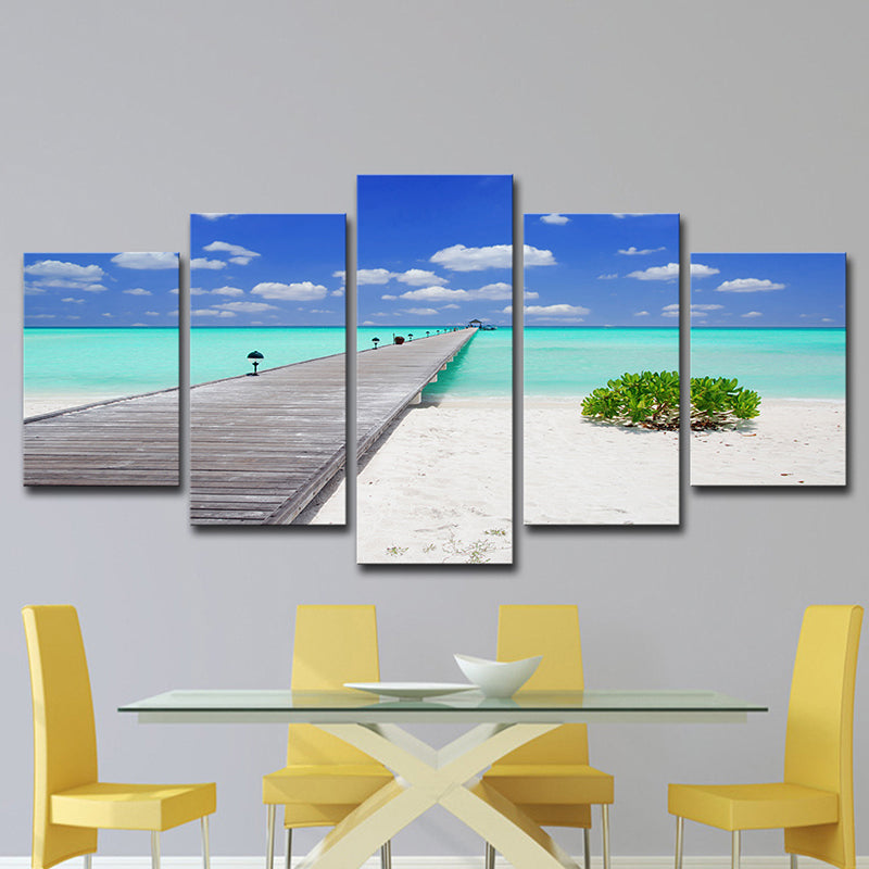 Tropics Seascape Wall Decor Blue Endless Bridge to the Ocean Canvas Art for Hotel Clearhalo 'Art Gallery' 'Canvas Art' 'Contemporary Art Gallery' 'Modern' Arts' 1616507