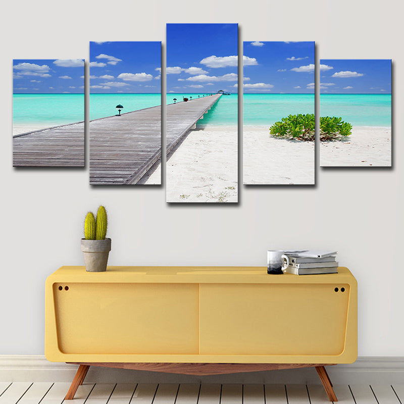 Tropics Seascape Wall Decor Blue Endless Bridge to the Ocean Canvas Art for Hotel Clearhalo 'Art Gallery' 'Canvas Art' 'Contemporary Art Gallery' 'Modern' Arts' 1616508