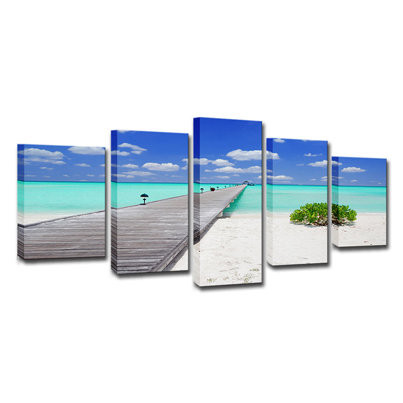 Tropics Seascape Wall Decor Blue Endless Bridge to the Ocean Canvas Art for Hotel Clearhalo 'Art Gallery' 'Canvas Art' 'Contemporary Art Gallery' 'Modern' Arts' 1616509