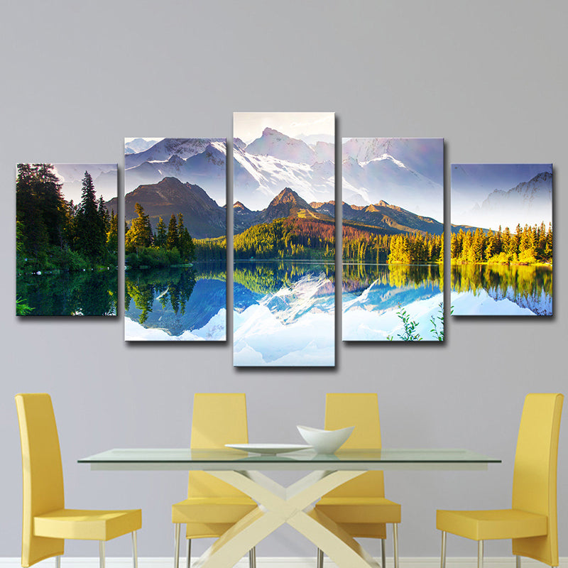 Splendid Mountain Lake Landscape Canvas Wall Art, Green and Blue, Multiple-Piece Green Clearhalo 'Art Gallery' 'Canvas Art' 'Contemporary Art Gallery' 'Modern' Arts' 1616541