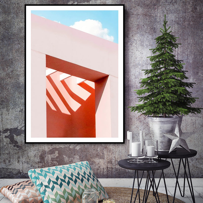Illustration Balcony Canvas Wall Art for Home Gallery, Light Color, Texture Surface Red Clearhalo 'Art Gallery' 'Canvas Art' 'Contemporary Art Gallery' 'Modern' Arts' 1616583
