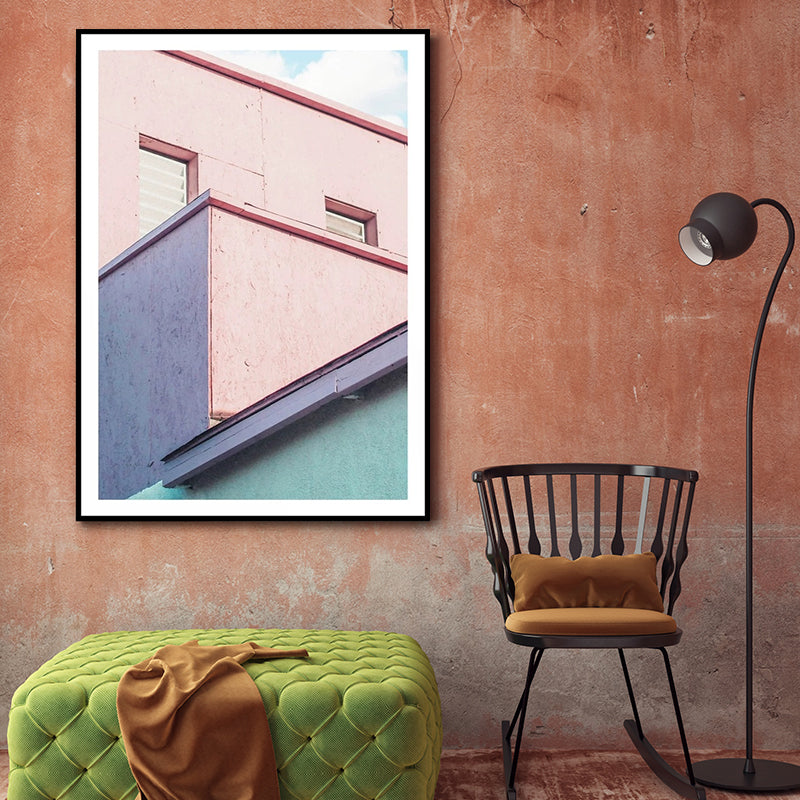 Illustration Balcony Canvas Wall Art for Home Gallery, Light Color, Texture Surface Pink Clearhalo 'Art Gallery' 'Canvas Art' 'Contemporary Art Gallery' 'Modern' Arts' 1616590