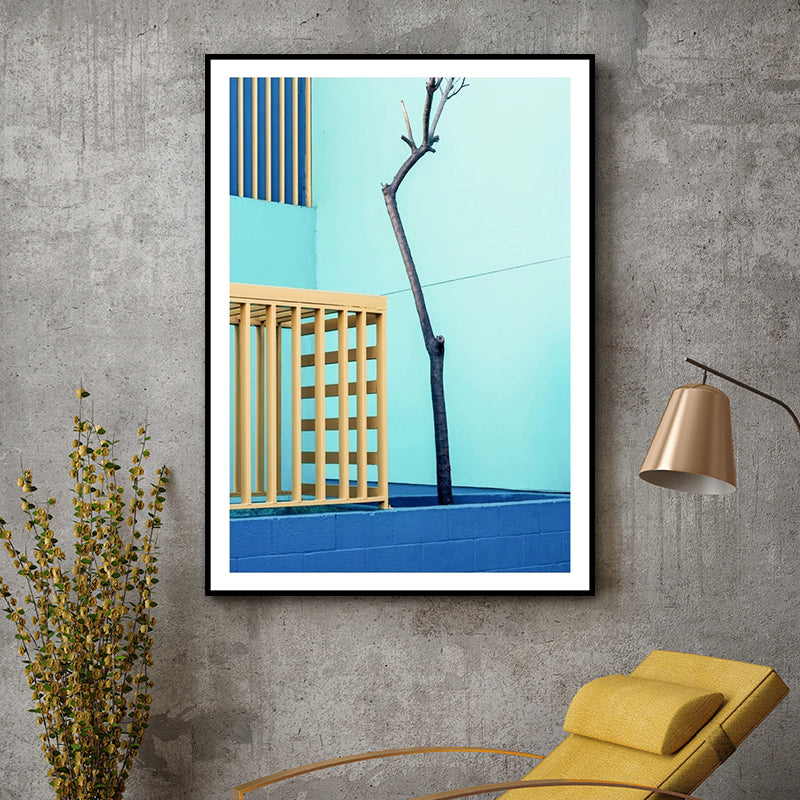 Illustration Balcony Canvas Wall Art for Home Gallery, Light Color, Texture Surface Blue Clearhalo 'Art Gallery' 'Canvas Art' 'Contemporary Art Gallery' 'Modern' Arts' 1616597