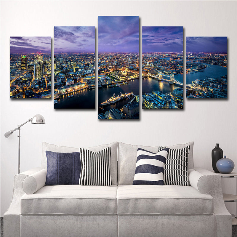 Purple Modernist Art Print Western Europe City Night Scene Canvas for Sitting Room Purple Clearhalo 'Art Gallery' 'Canvas Art' 'Contemporary Art Gallery' 'Modern' Arts' 1616755