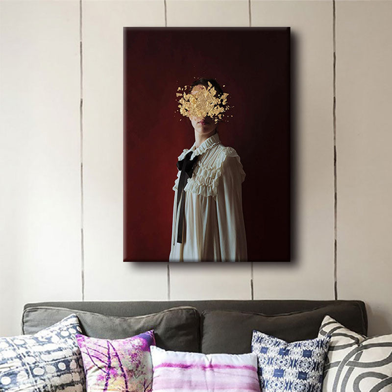 Beautiful Woman and Flower Canvas Art for Bedroom Figure Print Wall Decor in Red - Red - Clearhalo - 'Arts' - 'Canvas Art' - 1616769