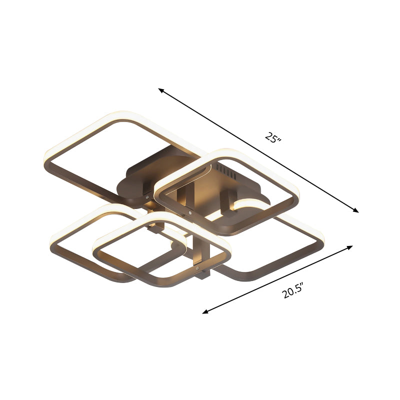 Brown Multi-Square LED Semi Flush Light Simplicity 3/5 Lights Acrylic Ceiling Lamp in Warm/White Light Clearhalo 'Ceiling Lights' 'Close To Ceiling Lights' 'Close to ceiling' 'Semi-flushmount' Lighting' 161677