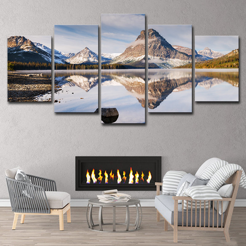 Mountain Lake Reflection Scenery Canvas Wall Art Modernism Multi-Piece Wall Decor Clearhalo 'Art Gallery' 'Canvas Art' 'Contemporary Art Gallery' 'Modern' Arts' 1616792