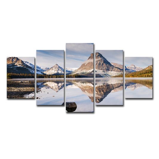 Mountain Lake Reflection Scenery Canvas Wall Art Modernism Multi-Piece Wall Decor Clearhalo 'Art Gallery' 'Canvas Art' 'Contemporary Art Gallery' 'Modern' Arts' 1616793