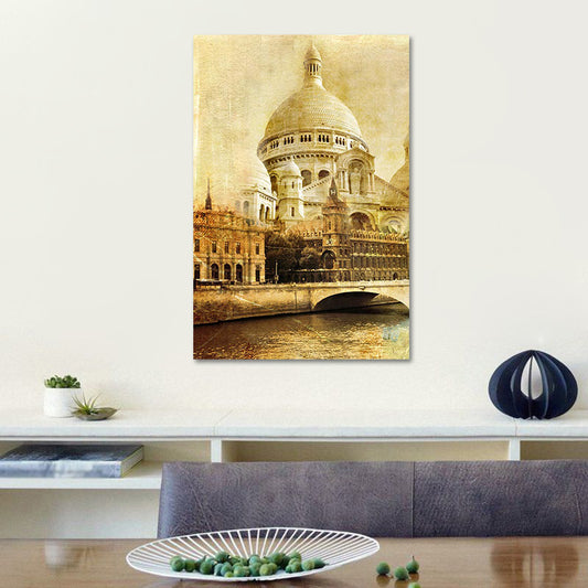 Global Inspired Castle Wall Art Brown Sitting Room Canvas, Textured Surface