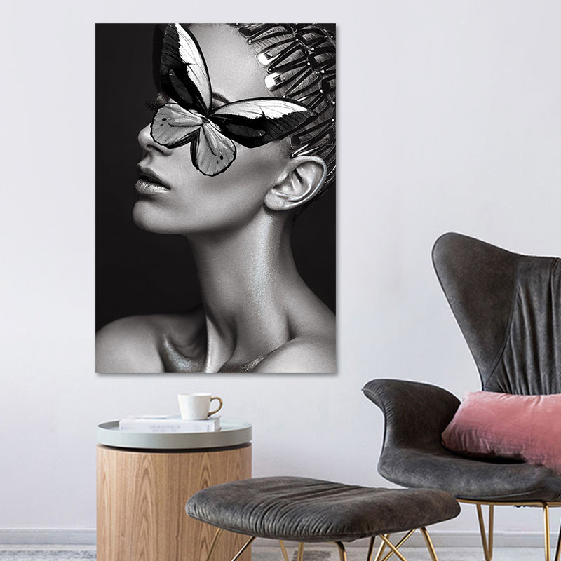 Glam woman figura wall art a colore scuro superficie testurizzata in tela stampa per interni della casa