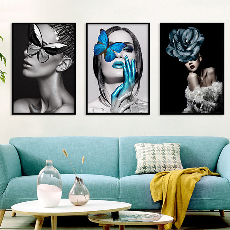 Glam vrouw figuur muur kunst donkere kleur gestructureerde oppervlakte canvas print voor huis interieur