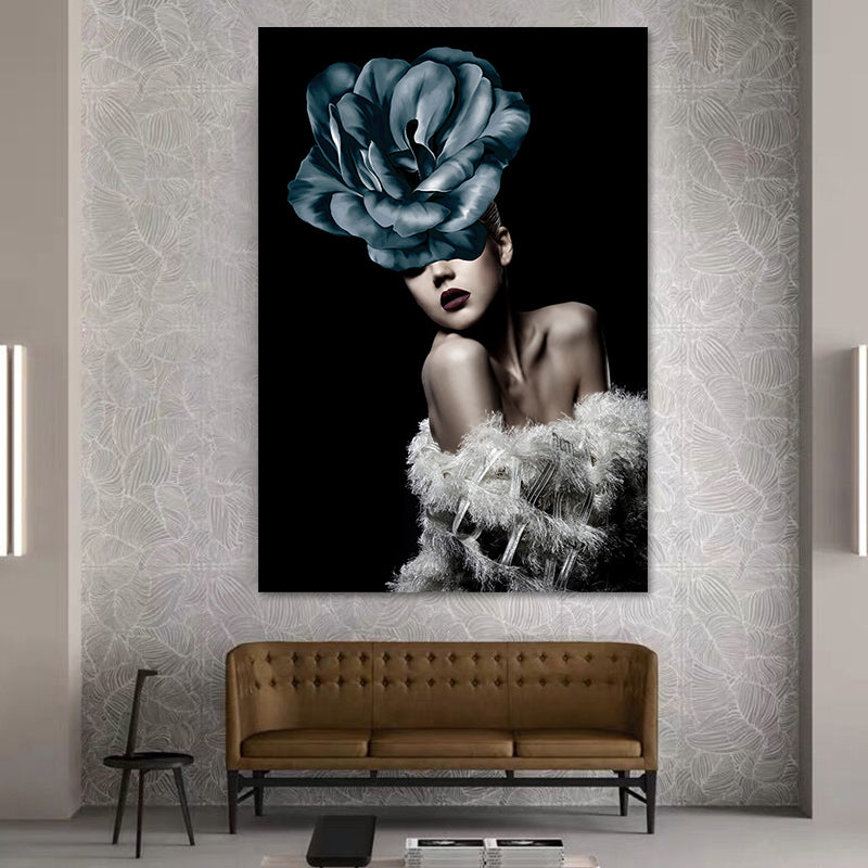 Glam Woman Figure Wall Art Dark Color Textured Surface Canvas Print for House Interior