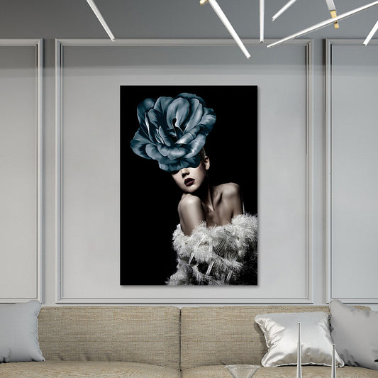 Glam Woman Figure Wall Art Dark Color Textured Surface Canvas Print for House Interior