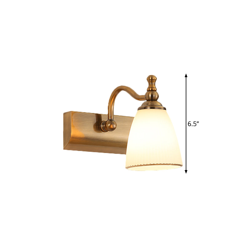 1/2-Bulb Wall Mount Lamp Cottage Bell Shape Frosted Glass Vanity Light Fixture in Brass Clearhalo 'Vanity Lights' 'Wall Lights' Lighting' 1616921