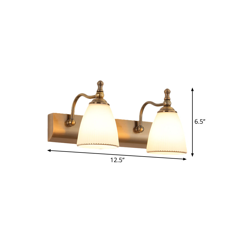 1/2-Bulb Wall Mount Lamp Cottage Bell Shape Frosted Glass Vanity Light Fixture in Brass Clearhalo 'Vanity Lights' 'Wall Lights' Lighting' 1616926