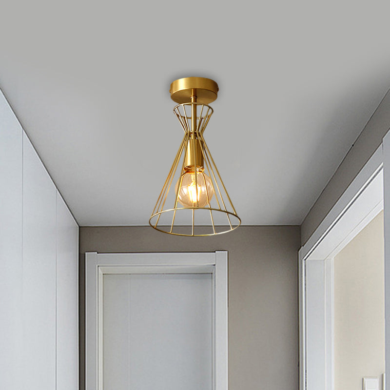 Brass 1-Head Semi Flush Retro Style Metallic Flared Frame Ceiling Light Fixture for Stairway Clearhalo 'Ceiling Lights' 'Close To Ceiling Lights' 'Close to ceiling' 'Semi-flushmount' Lighting' 1616932