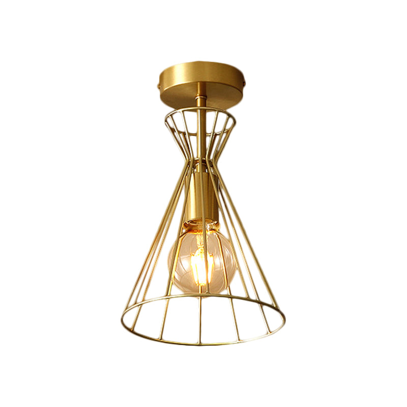 Brass 1-Head Semi Flush Retro Style Metallic Flared Frame Ceiling Light Fixture for Stairway Clearhalo 'Ceiling Lights' 'Close To Ceiling Lights' 'Close to ceiling' 'Semi-flushmount' Lighting' 1616933