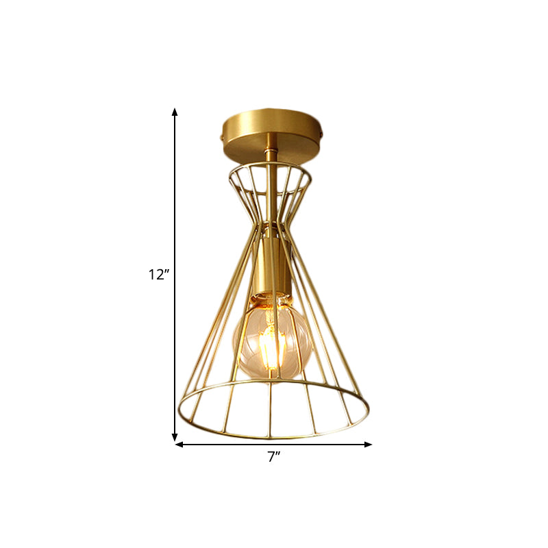 Brass 1-Head Semi Flush Retro Style Metallic Flared Frame Ceiling Light Fixture for Stairway Clearhalo 'Ceiling Lights' 'Close To Ceiling Lights' 'Close to ceiling' 'Semi-flushmount' Lighting' 1616934