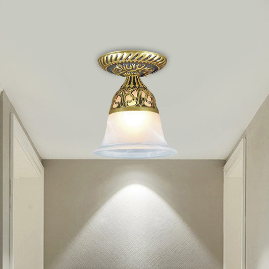 Bell Shape Hallway Flush Mount Lamp Farmhouse Frosted Glass 1-Head Brass Ceiling Light Fixture Bronze Clearhalo 'Ceiling Lights' 'Close To Ceiling Lights' 'Close to ceiling' 'Flush mount' Lighting' 1616935