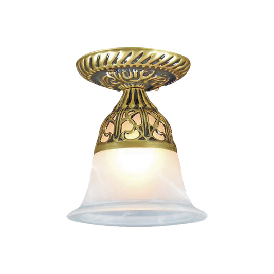 Bell Shape Hallway Flush Mount Lamp Farmhouse Frosted Glass 1-Head Brass Ceiling Light Fixture Clearhalo 'Ceiling Lights' 'Close To Ceiling Lights' 'Close to ceiling' 'Flush mount' Lighting' 1616937