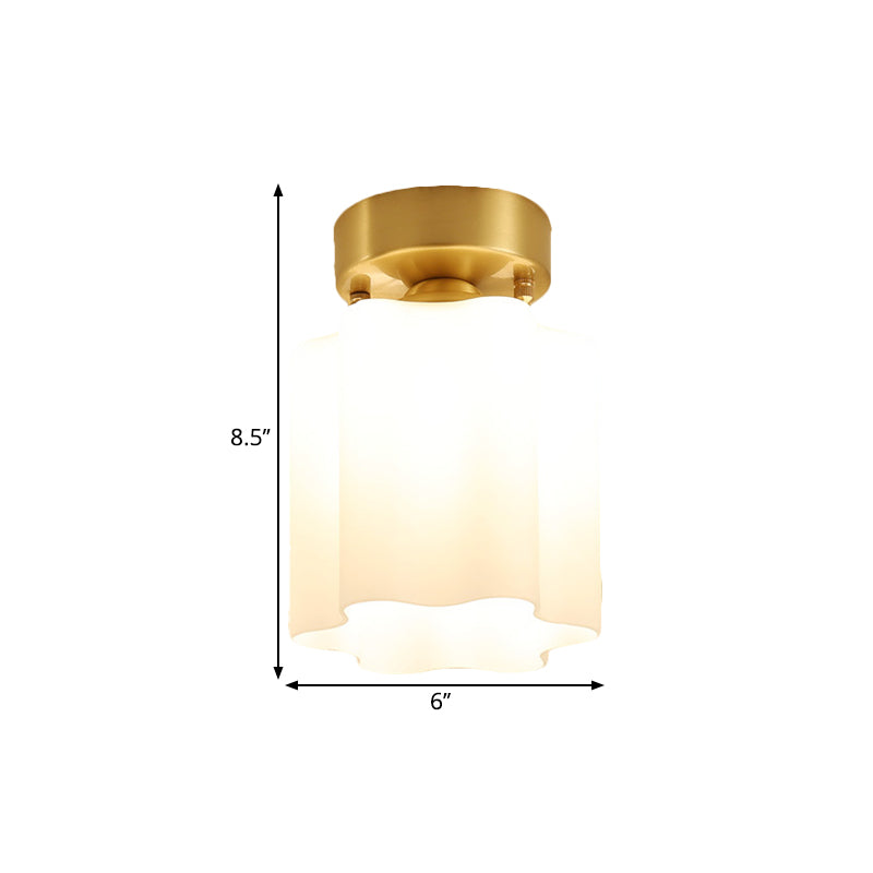 White Glass Brass Flush Lamp Scalloped/Shell/Trapezoid 1 Light Cottage Ceiling Mounted Lighting for Stairway Clearhalo 'Ceiling Lights' 'Close To Ceiling Lights' 'Close to ceiling' 'Flush mount' Lighting' 1616993