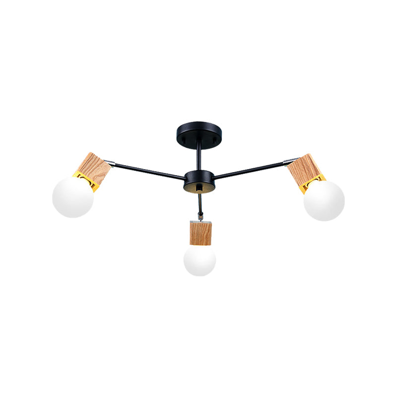 3/5-Light Ceiling Lamp Loft Industrial Open Bulb Metal Semi Flush Light in Wood for Bedroom Clearhalo 'Ceiling Lights' 'Close To Ceiling Lights' 'Close to ceiling' 'Semi-flushmount' Lighting' 161702