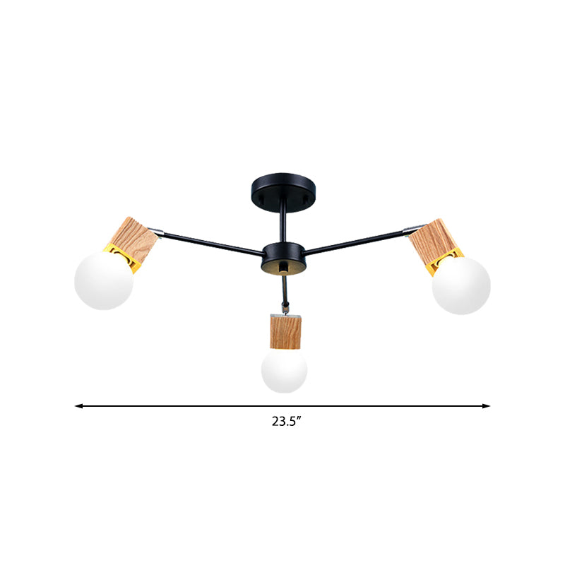 3/5-Light Ceiling Lamp Loft Industrial Open Bulb Metal Semi Flush Light in Wood for Bedroom Clearhalo 'Ceiling Lights' 'Close To Ceiling Lights' 'Close to ceiling' 'Semi-flushmount' Lighting' 161703