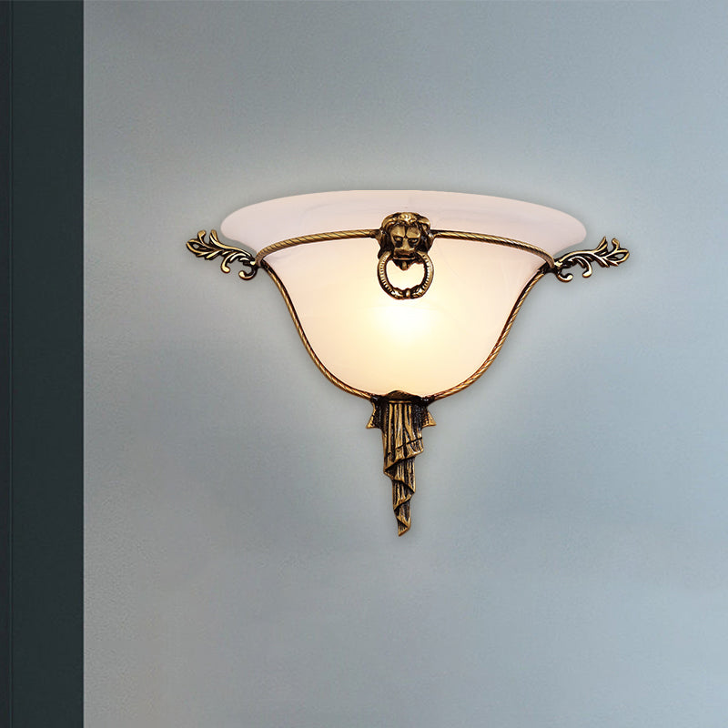 1-Head Domed Sconce Light Traditional Brass Frosted Glass Wall Mount Lighting for Corridor Brass Clearhalo 'Wall Lamps & Sconces' 'Wall Lights' Lighting' 1617039